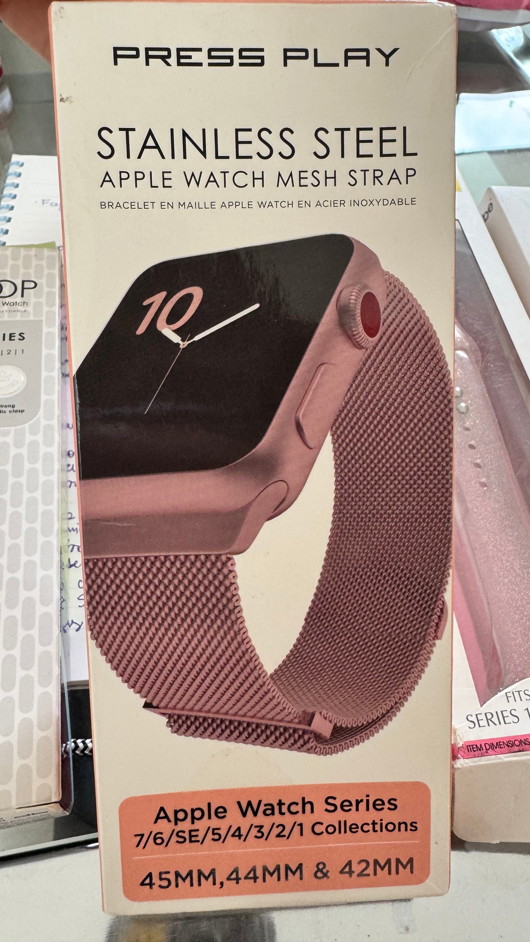 watch band pulseira aço rosa ♡ 42, 44 e 45mm para apple watch