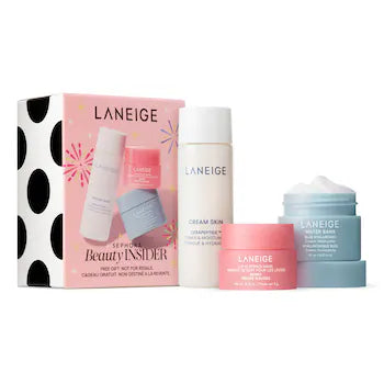 mini trio tônico hidratante + máscara labial noturna + creme base de água hialurônico ♡ laneige